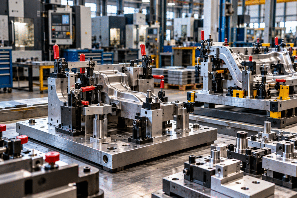 Gabaritos de precisao em oficina industrial
