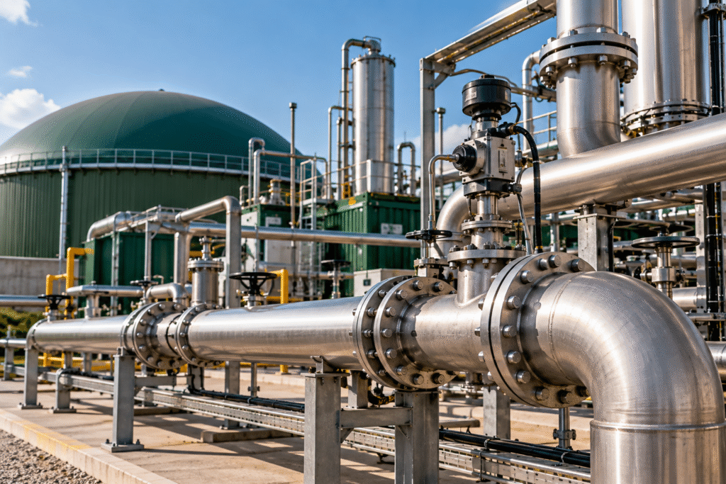 Planta de Biogas com Tubulacoes Brilhantes